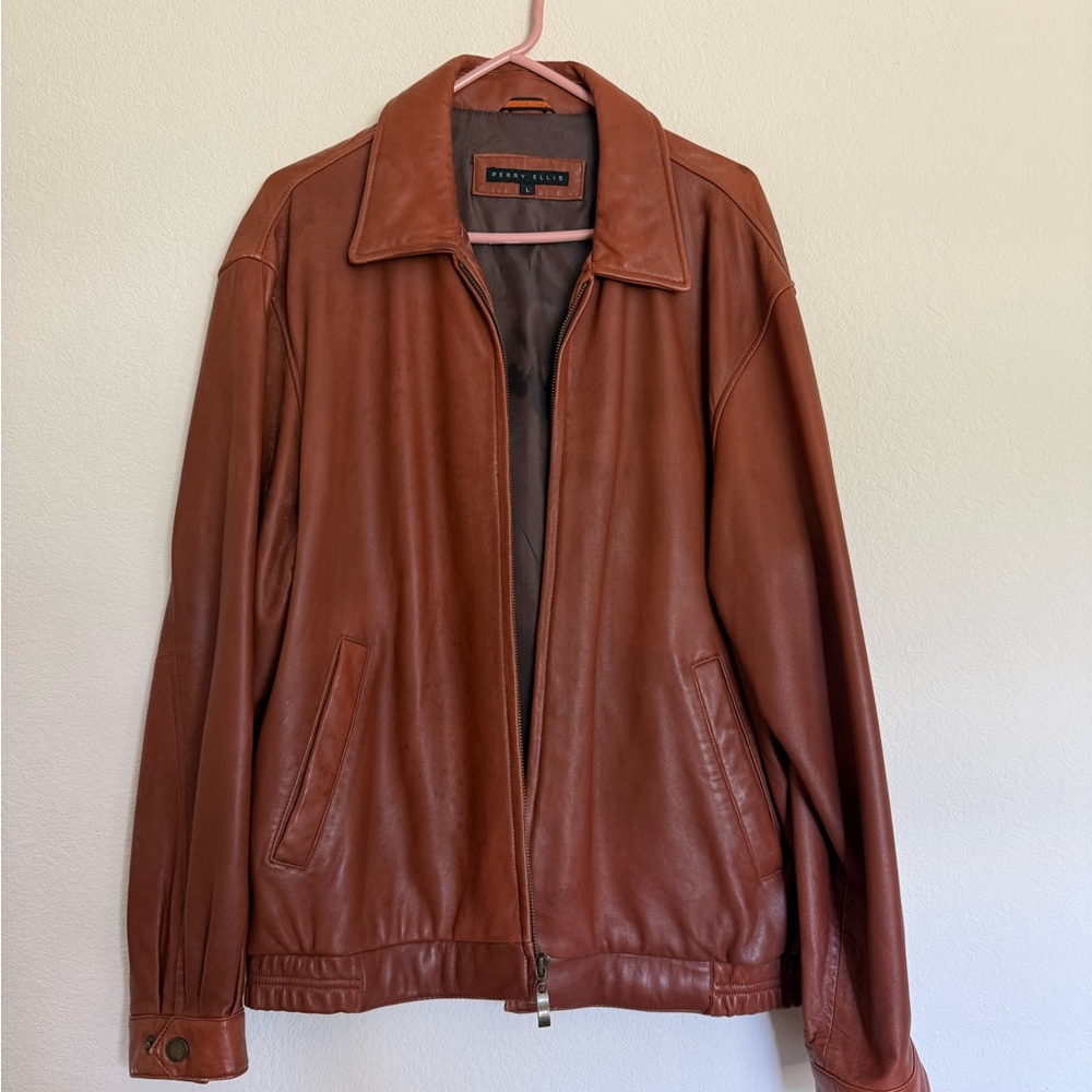 Perry Ellis Rust Leather Jacket